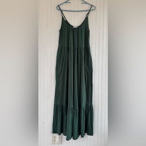 Z Supply Dark Green Forest Green Lido Slub Midi Dress Relaxed Fit Size XS